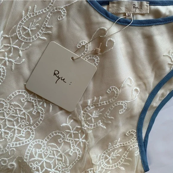 RYU Plaid embroidery lace ruffle cottagecore Cocktail Easter Dress spring summer - Picture 9 of 13